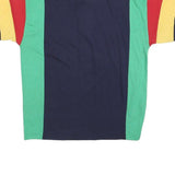 COURT CLUB Mens Navy Green Red & Yellow Colour Block Short Sleeve Polo Shirt L