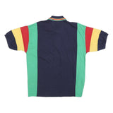 COURT CLUB Mens Navy Green Red & Yellow Colour Block Short Sleeve Polo Shirt L