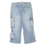 GNJ Mens Regular Fit Blue Cargo Cotton Blend Jeans W36 L26 Pockets Zip Closure