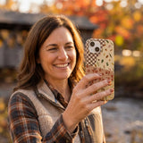 Seashell Autumn Quilt iPhone 14 Case - Lifestyle photo showing phone case in use