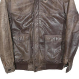 Mens Brown Leather Zip Jacket M Classic Fit Casual Outerwear Vintage Style