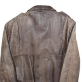 Mens Brown Leather Zip Jacket M Classic Fit Casual Outerwear Vintage Style