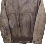 Mens Brown Leather Zip Jacket M Classic Fit Casual Outerwear Vintage Style