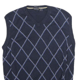 NAUTICA Mens Blue & White Patterned V-Neck Cotton Jumper M Sleeveless Classic