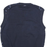 NAUTICA Mens Blue & White Patterned V-Neck Cotton Jumper M Sleeveless Classic