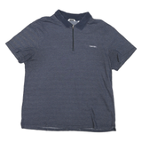 CALVIN KLEIN Mens Blue Zip Front Short Sleeve Striped 2XL Polo Shirt