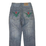 MINGRONG Womens Jeans Blue Regular Straight Denim W28 L30 Distressed Embroidery