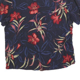 SAH HARBOR Womens Navy Blue & Red Floral Printed Basic Top Short Sleeve Round
