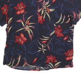 SAH HARBOR Womens Navy Blue & Red Floral Printed Basic Top Short Sleeve Round