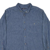 CASUALS Mens Blue Denim Cotton Blend Shirt L Button Down Pocket Long Sleeve