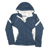 COLUMBIA Womens Blue & White Outdoor Jacket L Polyester Blend Zip Hooded