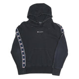 CHAMPION Womens Black Hoodie M Logo Tape Detail Cotton Blend Pullover