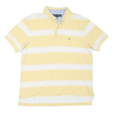 TOMMY HILFIGER Mens Yellow & White Striped Short Sleeve Polo Shirt L Classic Fit