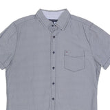 TOMMY HILFIGER Mens Blue Patterned Shirt L Cotton Blend Casual Short Sleeve