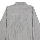 CHAPS Mens Grey & White Striped Shirt M Button-Down Collar Cotton Blend Classic