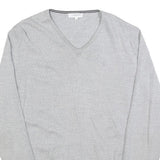 CALVIN KLEIN Mens Grey Patterned Wool Blend V-Neck Jumper L Soft Warm Comfort