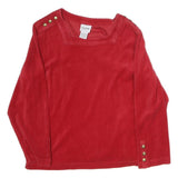 BONWORTH Womens Red Basic Top Long Sleeve Square Neck Buttons M Comfortable