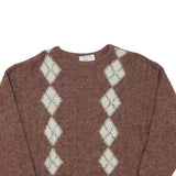 LE FAVOLE Womens Brown & Cream Patterned Wool Blend Plain Crew Neck Chunky Knit