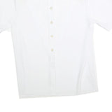 CANDA Womens White Basic Short Sleeve Button Neck Plain Top L Cotton Blend