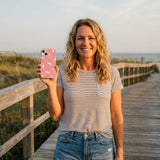 Bubblegum Pink Purrfection iPhone 14 Case - Lifestyle photo showing phone case in use