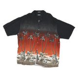ST JOHNS BAY Mens Black & Red Tropical Print Rayon Shirt L Summer Casual