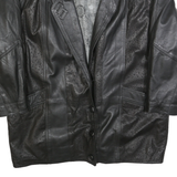 CHI NENSIS Womens Black Leather Button Jacket L Perforated Pattern Long Sleeve