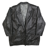 CHI NENSIS Womens Black Leather Button Jacket L Perforated Pattern Long Sleeve