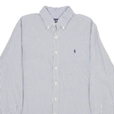 RALPH LAUREN Mens Blue & White Striped Shirt L Classic Cotton Button-Down Long