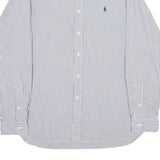RALPH LAUREN Mens Blue & White Striped Shirt L Classic Cotton Button-Down Long