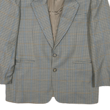 Mens Beige & Blue Check Classic Button Jacket L Polyester Blend Tailored