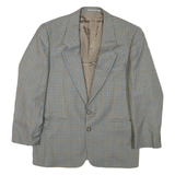 Mens Beige & Blue Check Classic Button Jacket L Polyester Blend Tailored