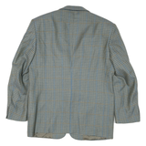 Mens Beige & Blue Check Classic Button Jacket L Polyester Blend Tailored