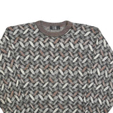 TSR Womens Grey & Brown Patterned Jumper Crew Neck Basic Knit XL Vintage Style