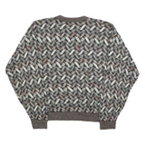 TSR Womens Grey & Brown Patterned Jumper Crew Neck Basic Knit XL Vintage Style