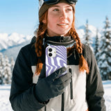 Lavender Flutter Left iPhone 15 Case - Lifestyle photo showing phone case in use