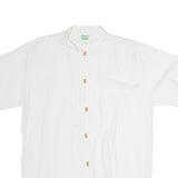 Womens White Cotton Blend Kimono Top Short Sleeve Stand-Up Neck Plain M Casual