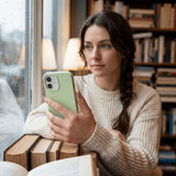 Sage Green Grow and Flourish iPhone 15 Pro Case - Lifestyle photo showing phone case in use