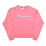 CHAMPION Womens Pink Sweatshirt Crew Neck S Cotton Blend Logo Casual Pullover