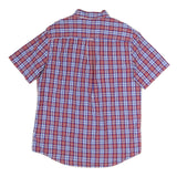 CHAPS Mens Red & Blue Check Shirt L Button-Down Cotton Blend Casual Short Sleeve