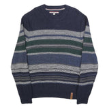 TOMMY HILFIGER Mens Navy Blue Green Grey Patterned Cotton Blend Jumper Crew Neck