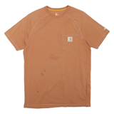 CARHARTT Mens Brown Pocket T-Shirt S Short Sleeve Crew Neck Workwear Logo