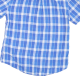 TOMMY HILFIGER Mens Blue & White Checked Linen Shirt L Button Down Short Sleeve