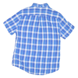 TOMMY HILFIGER Mens Blue & White Checked Linen Shirt L Button Down Short Sleeve