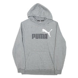 PUMA Mens Grey Pullover Hoodie S Cotton Blend Drawstring Hood Logo Sweatshirt