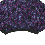 Womens Black Purple Leaf Print Casual Zip Jacket L Polyester Blend Bomber