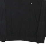 TOMMY HILFIGER Mens Black Plain V-Neck Basic Knit Jumper L Cotton Blend Classic
