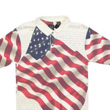 COTTON TRADERS Mens Cream & Red American Flag Print Short Sleeve S Polo Shirt