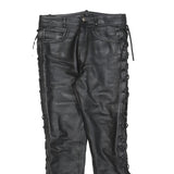 IXS Mens Leather Black Slim Trousers W30 L30 Lace-Up Side Detail Zip Closure