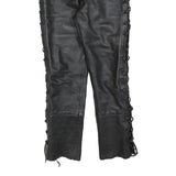IXS Mens Leather Black Slim Trousers W30 L30 Lace-Up Side Detail Zip Closure