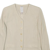SUGAR Womens Cream Cotton Blend Button Jacket M Plain Classic Stylish